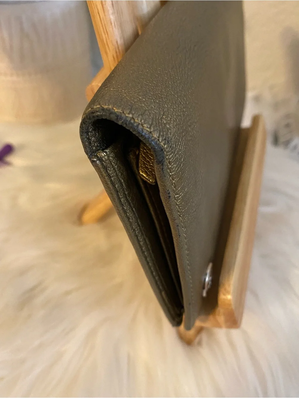 CHANEL Gold Calfskin Leather Long Wallet with CC Medallion & Black Card